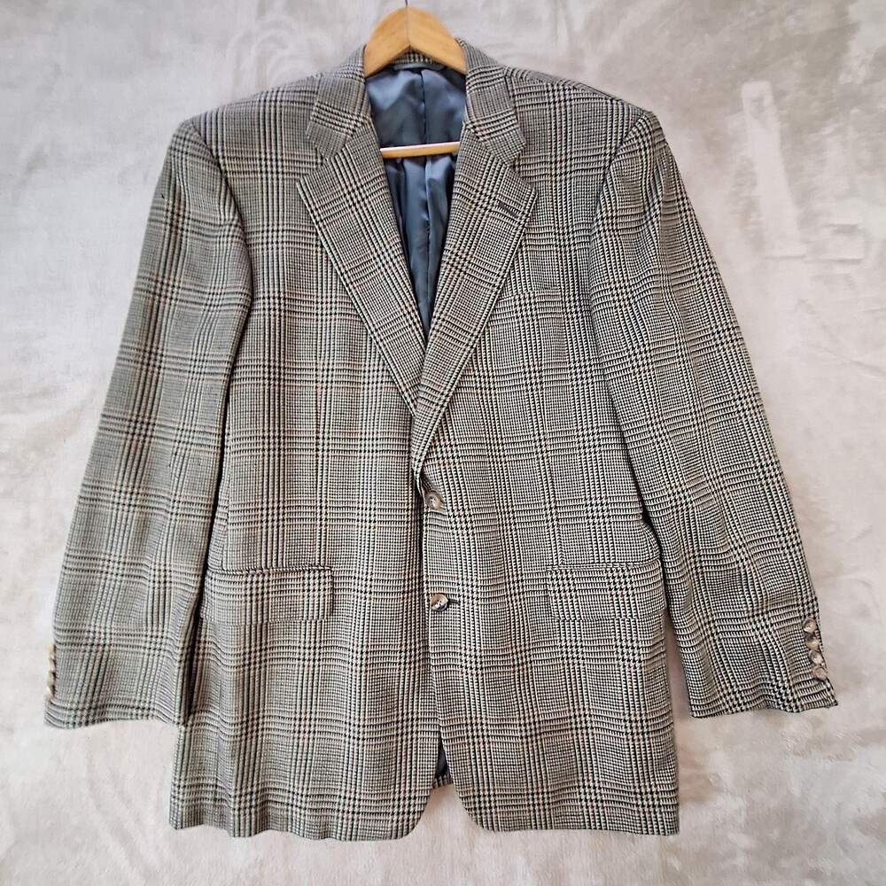 Vintage Hickey Freeman Sport Coat Mens 42 Brown Plaid Wool Double Vent 2 Btn